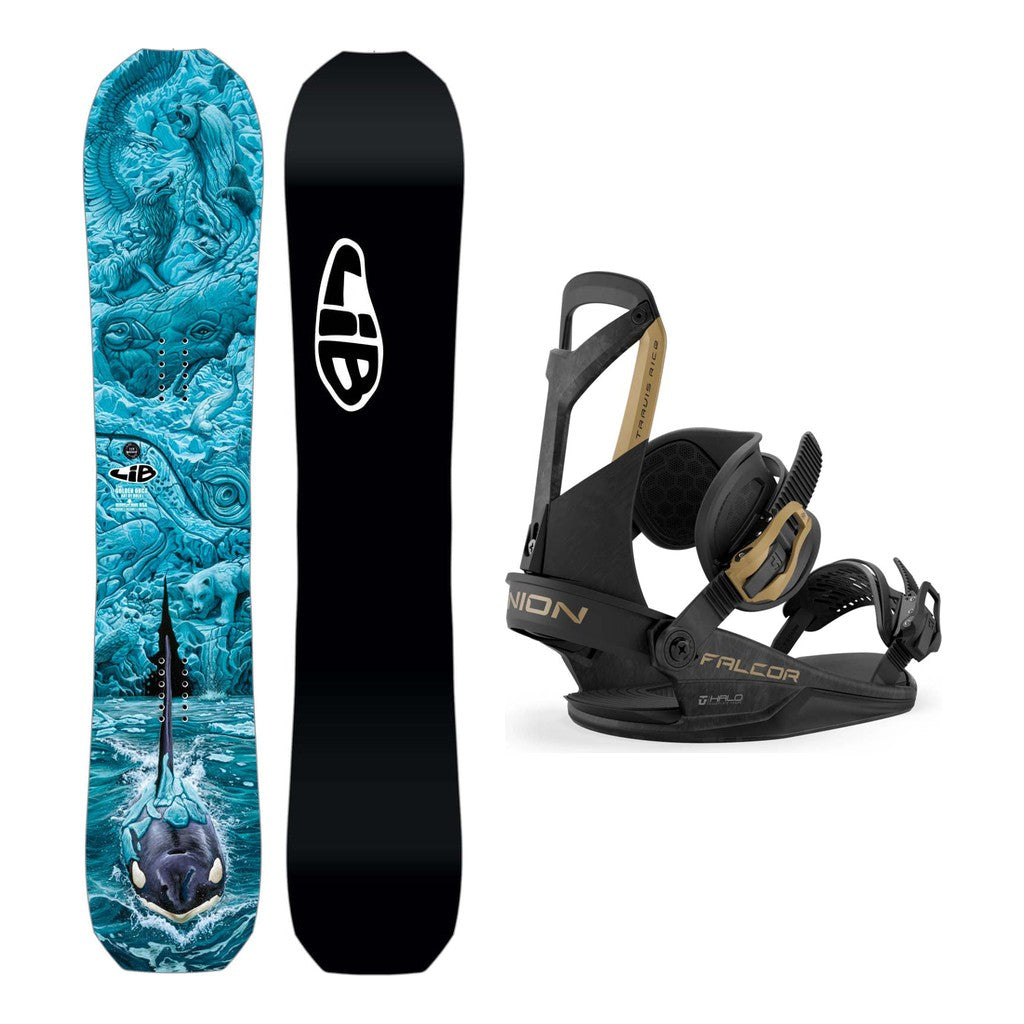 Lib Tech Golden Orca Mens Snowboard 2027 with Falcor Bindings Snowboard Package - Black