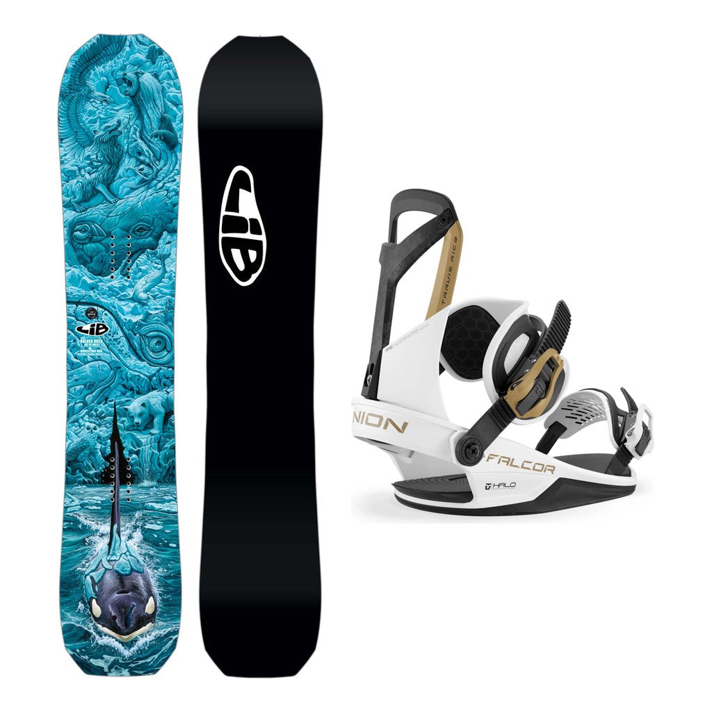 Lib Tech Golden Orca Mens Snowboard 2027 with Falcor Bindings Snowboard Package - White
