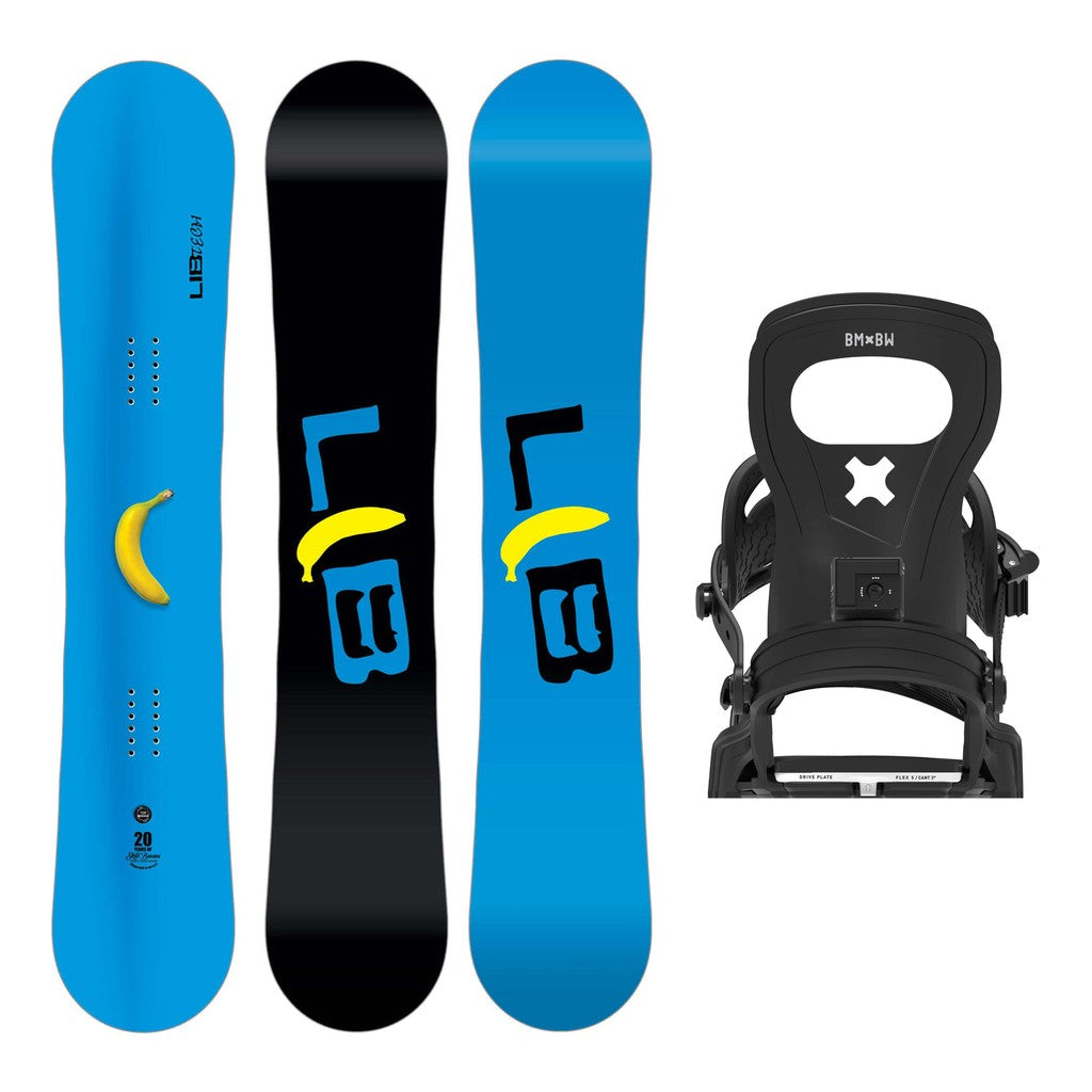 Lib Tech Skate Banana Mens Snowboard 2027 with Bent Metal Joint Bindings Snowboard Package - Black