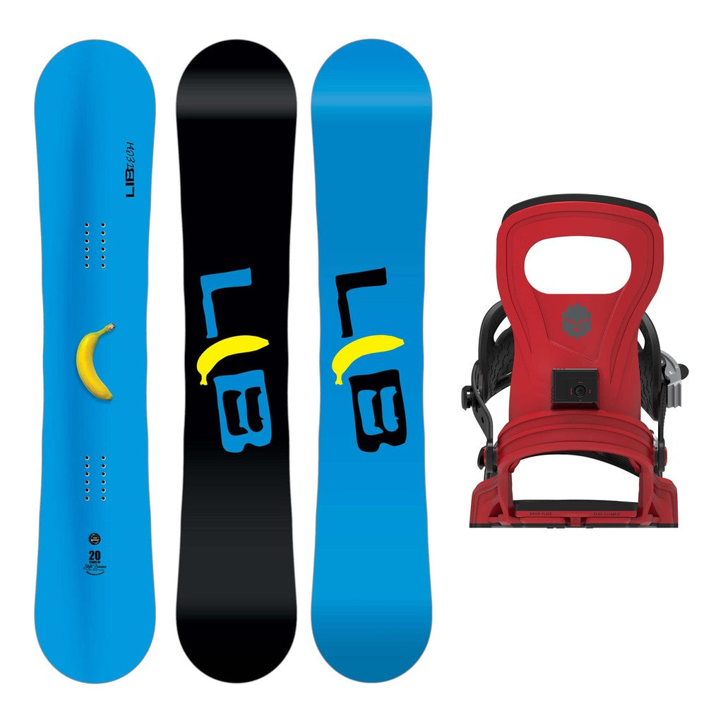 Lib Tech Skate Banana Mens Snowboard 2027 with Bent Metal Joint Bindings Snowboard Package - Red