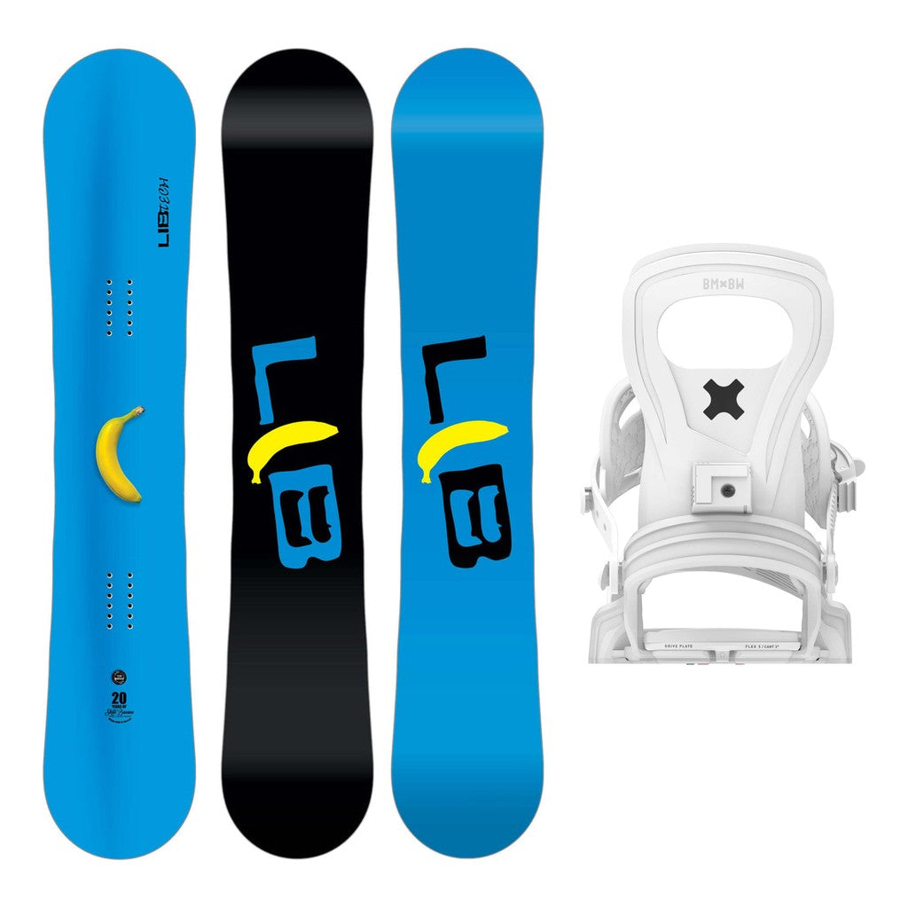 Lib Tech Skate Banana Mens Snowboard 2027 with Bent Metal Joint Bindings Snowboard Package - White