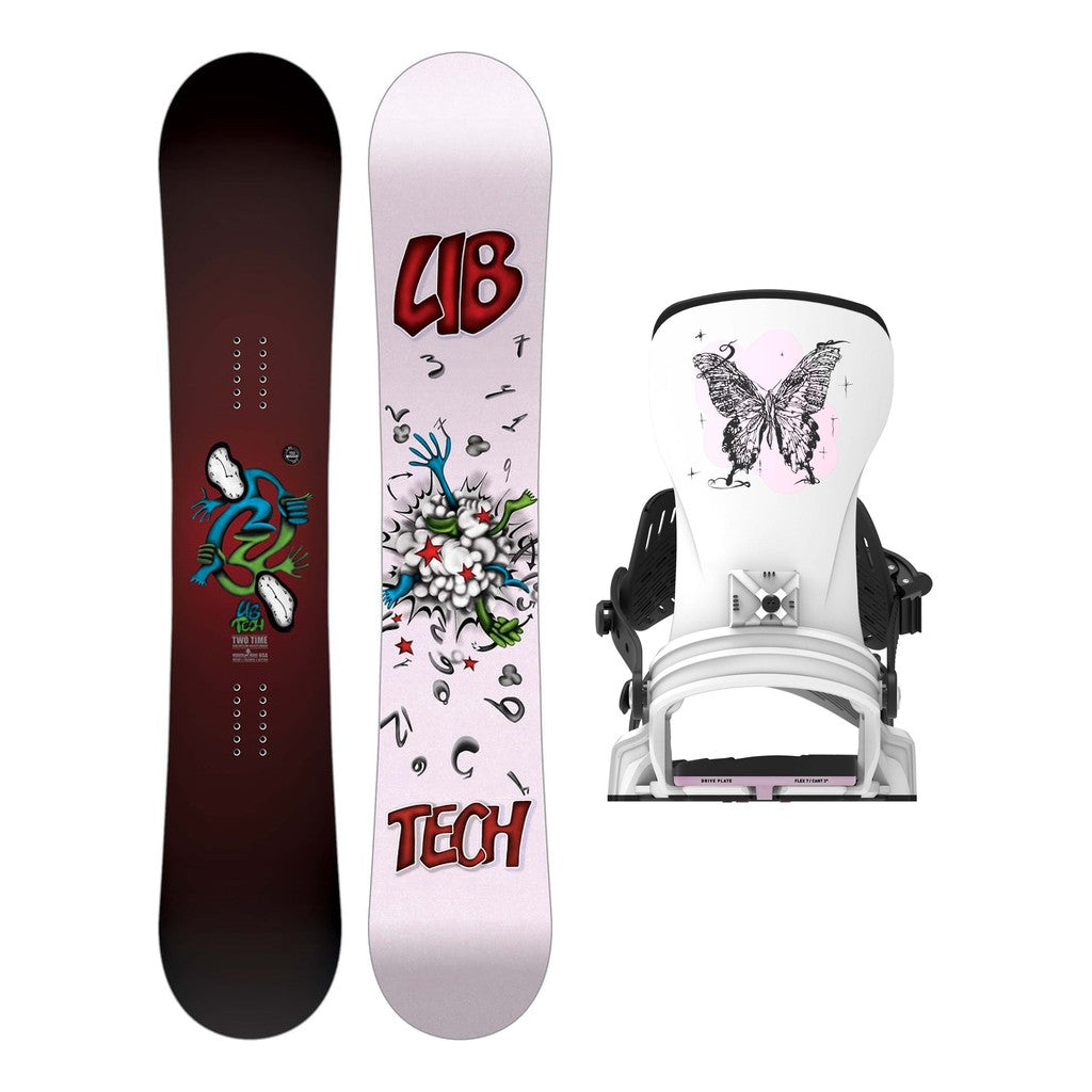 Lib Tech Two Time Womens Snowboard 2027 with Bent Metal Stylist Bindings Snowboard Package - White