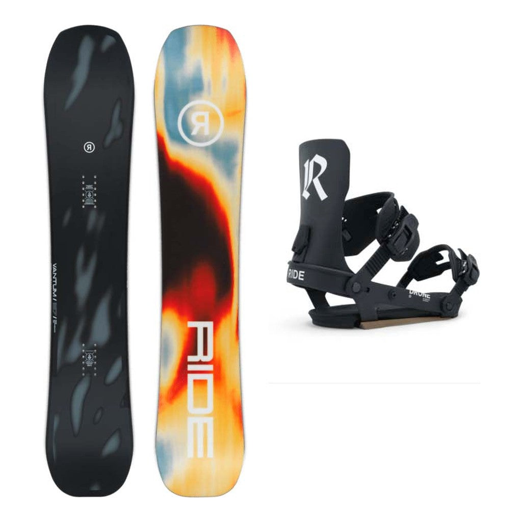 Ride Vantum Adult Snowboard 2027 with Drone Bindings Snowboard Package - Black