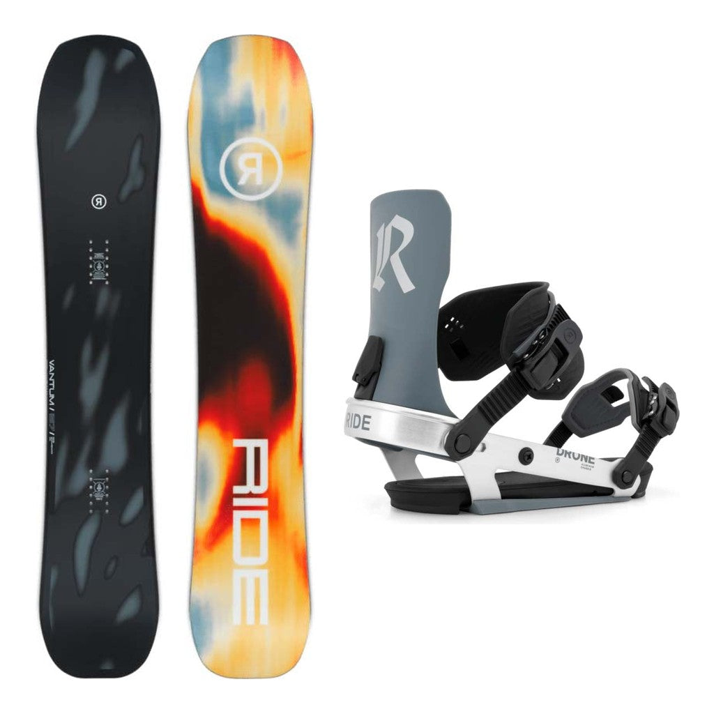 Ride Vantum Adult Snowboard 2027 with Drone Bindings Snowboard Package - Silver