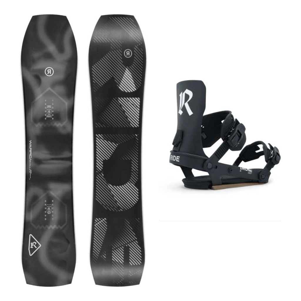 Ride Warpig Adult Snowboard 2027 with Drone Bindings Snowboard Package - Black