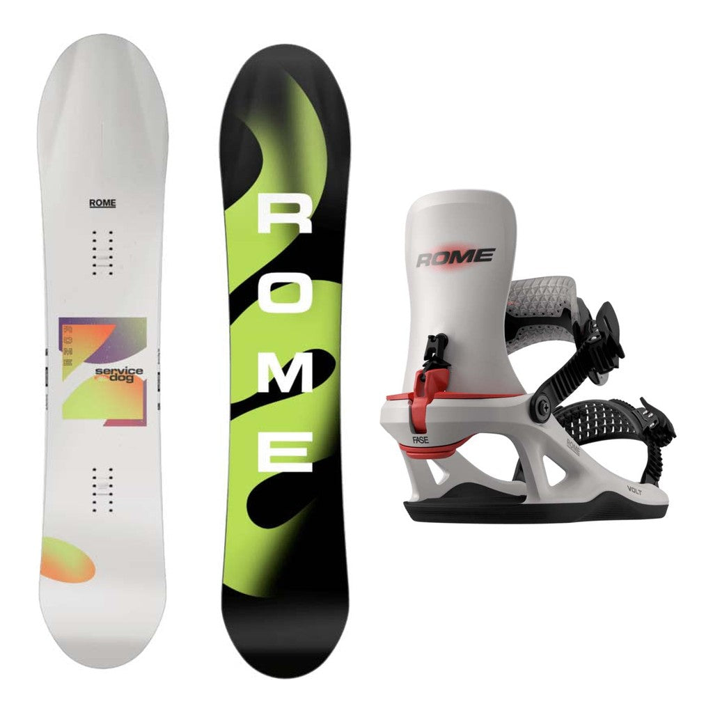 Rome Service Dog Mens Snowboard 2027 with Volt FASE Bindings Snowboard Package - Stone