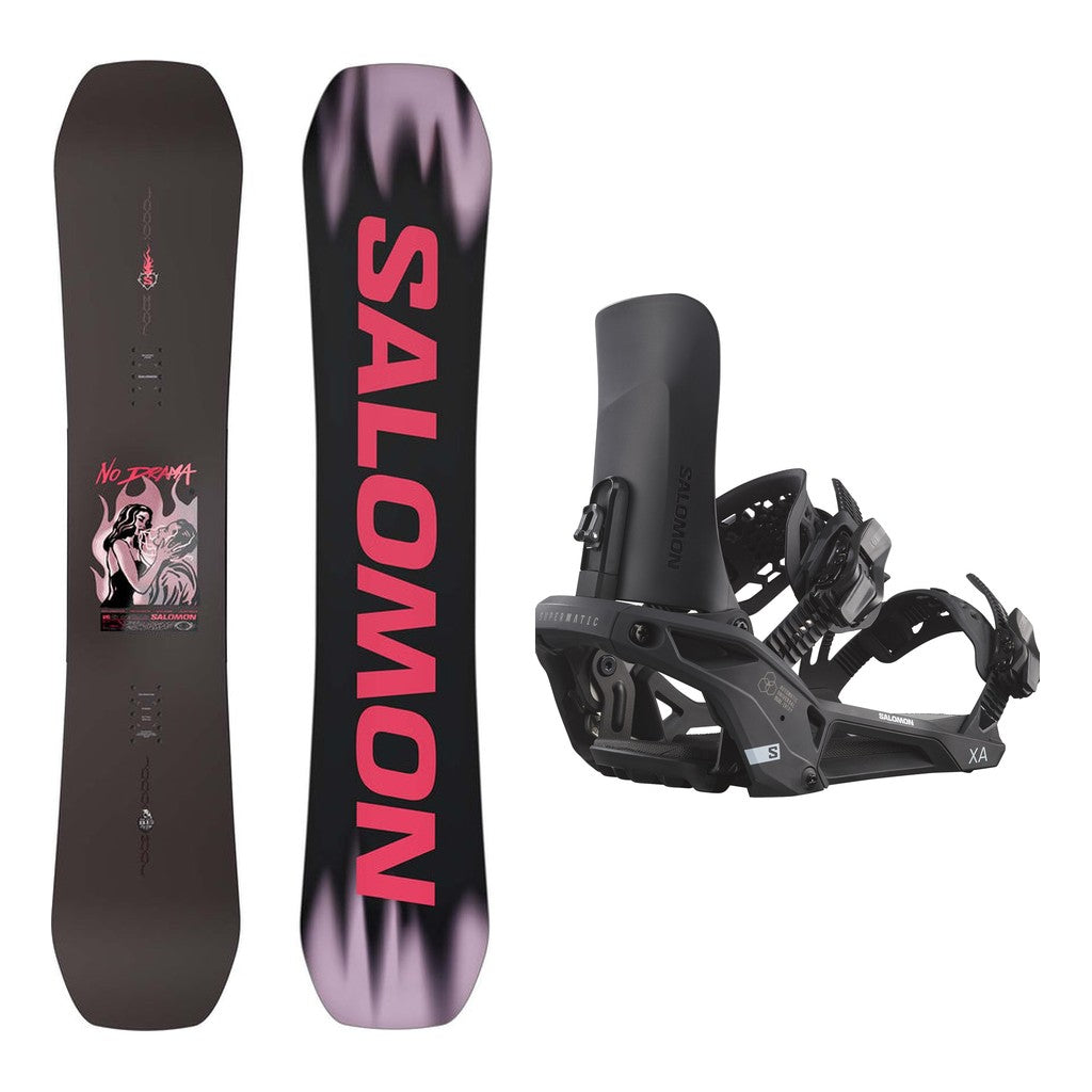 Salomon No Drama Womens Snowboard 2027 with XA Supermatic Bindings Snowboard Package - Black