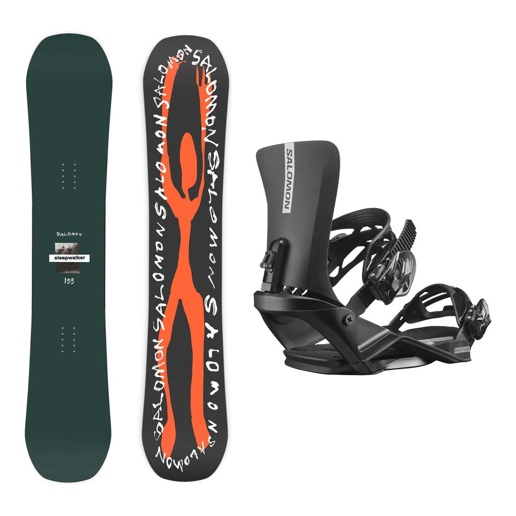 Salomon Sleepwalker Mens Snowboard 2027 with Rhythm Bindings Snowboard Package - Black