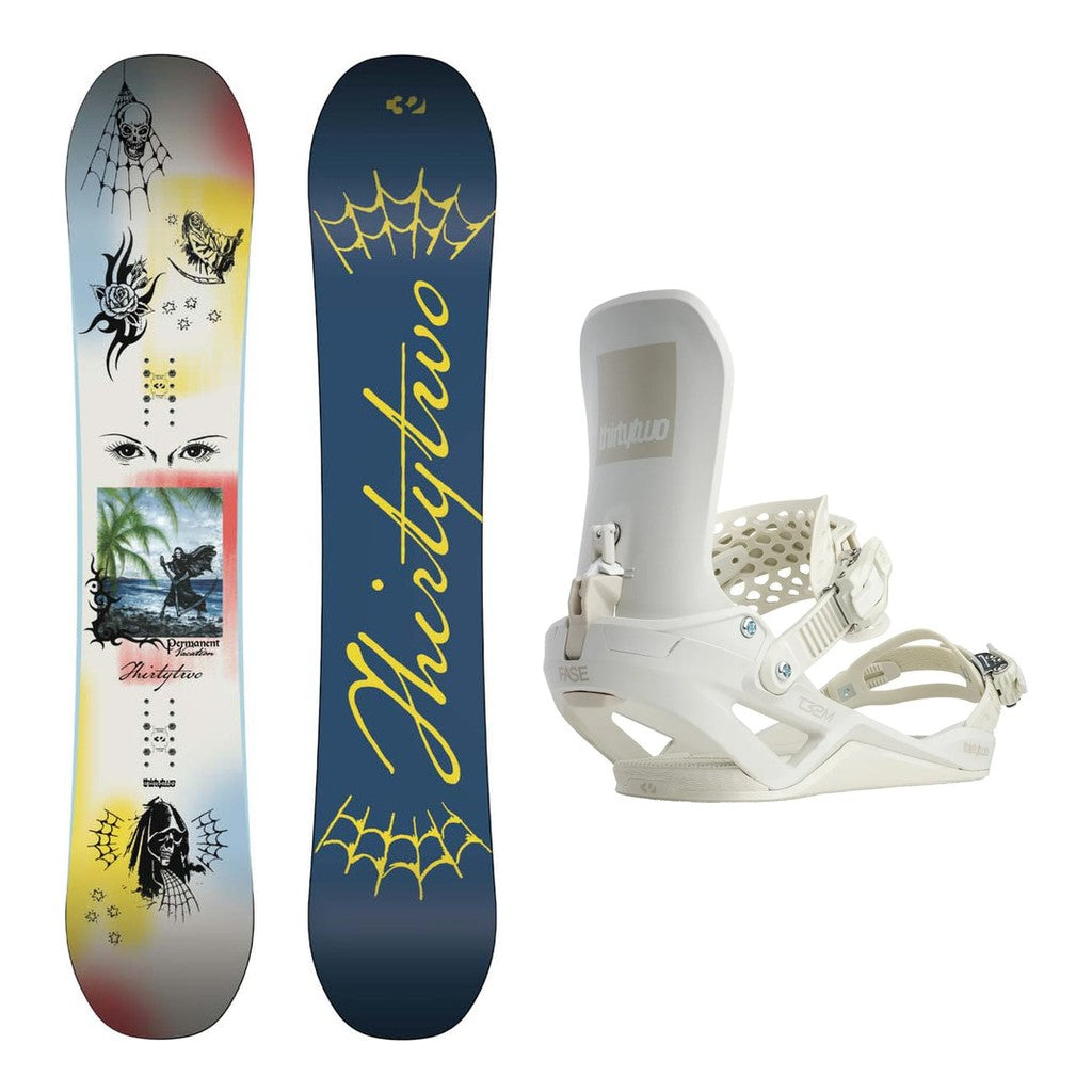 Thirty Two Permanent Vacation Mens Snowboard 2027 with Thirty Two T32M Fase Bindings Snowboard Package - Bone