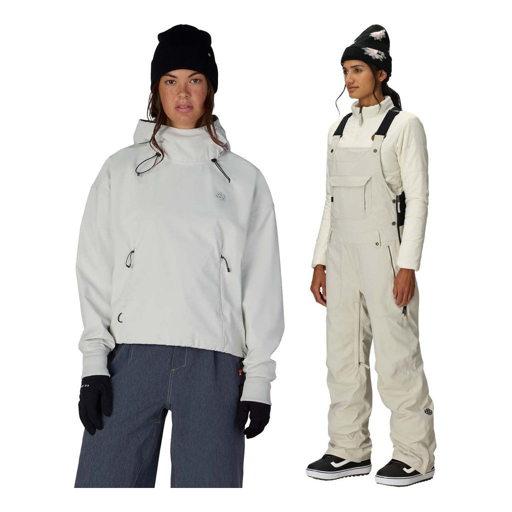 686 Waterproof Team Crop Womens Hoody 2027 with Black Magic Insulated Bibs Package (Limestone)