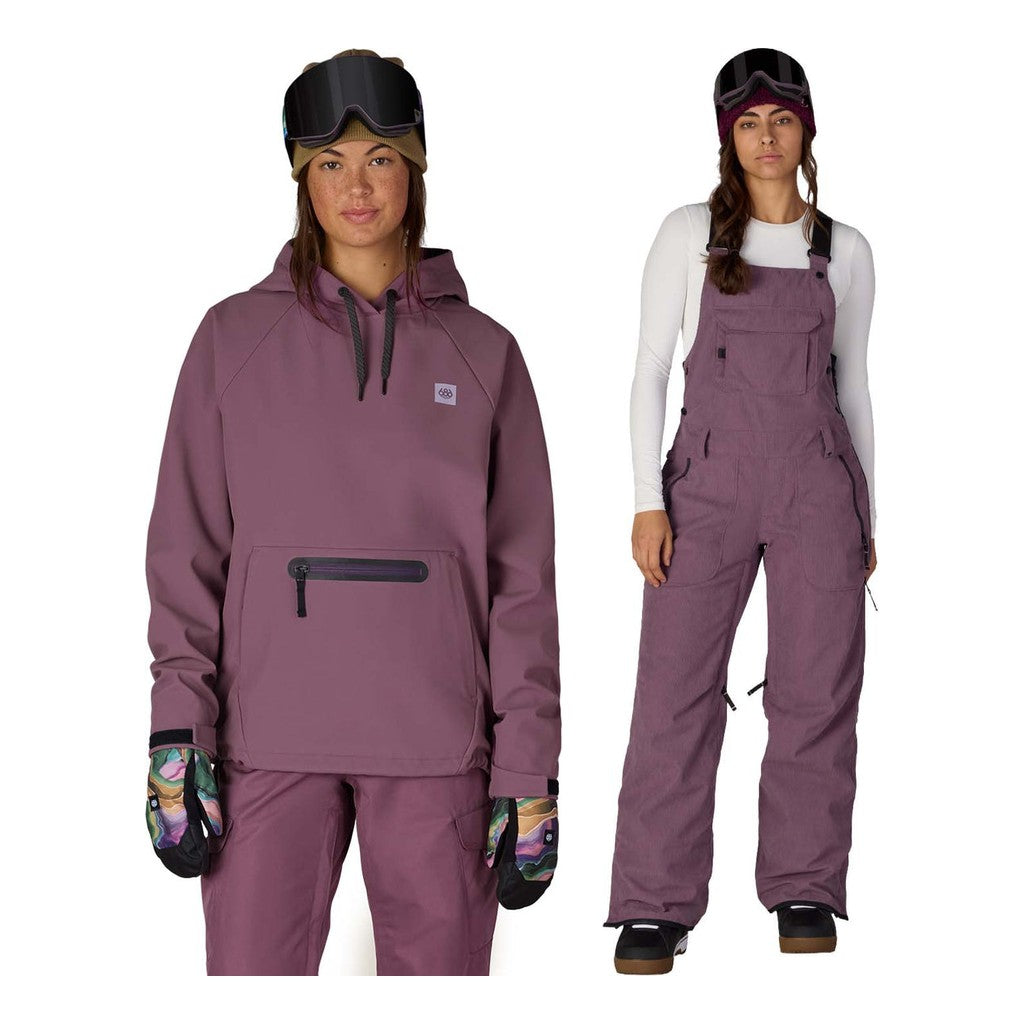 686 Waterproof Womens Hoody 2027 with Black Magic Insulated Bibs Package (Black Plum)