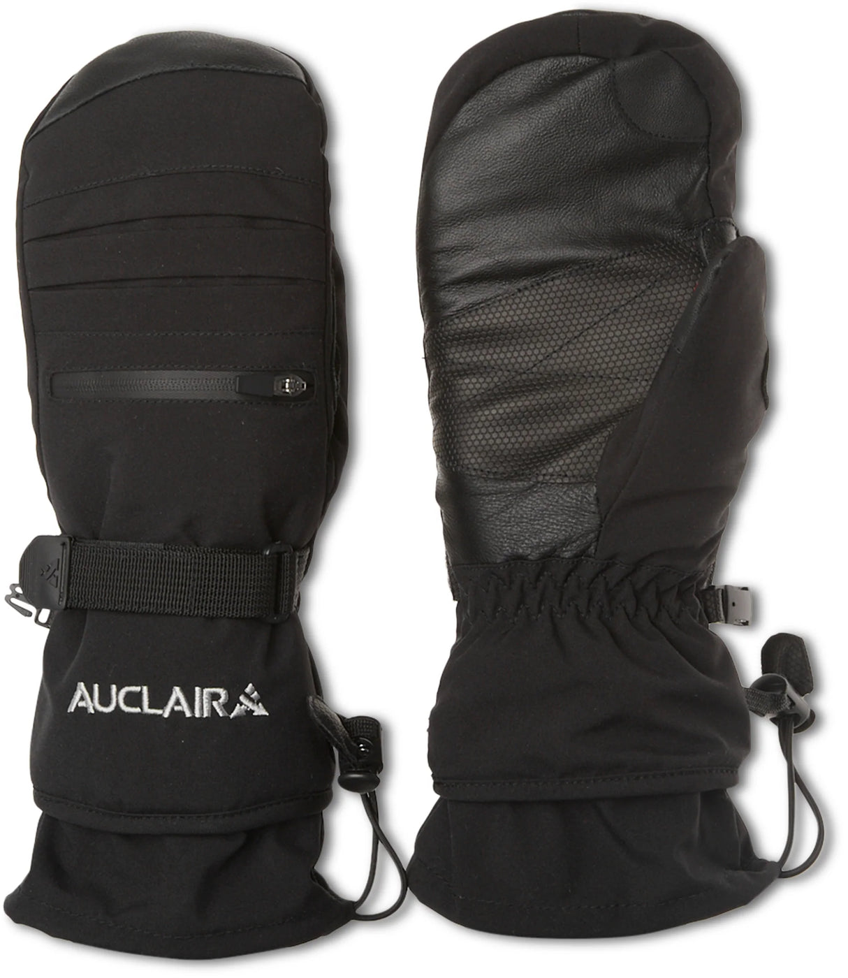 WPowderqueenMitten-Black snowboarding gloves with visible 'Auclaira' branding on a white background