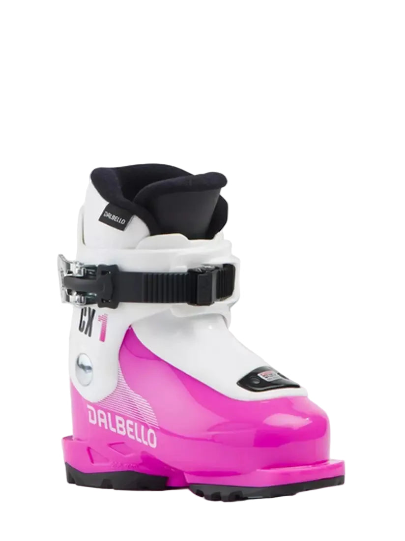 CX 1.0-White and pink ski boot with black accents on a white background