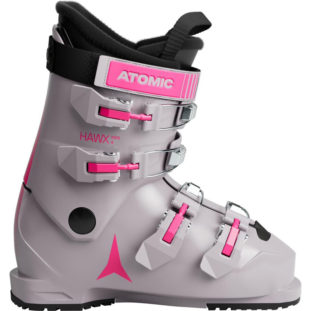 HawxKids4-Gray and pink Atomic ski boot on a white background