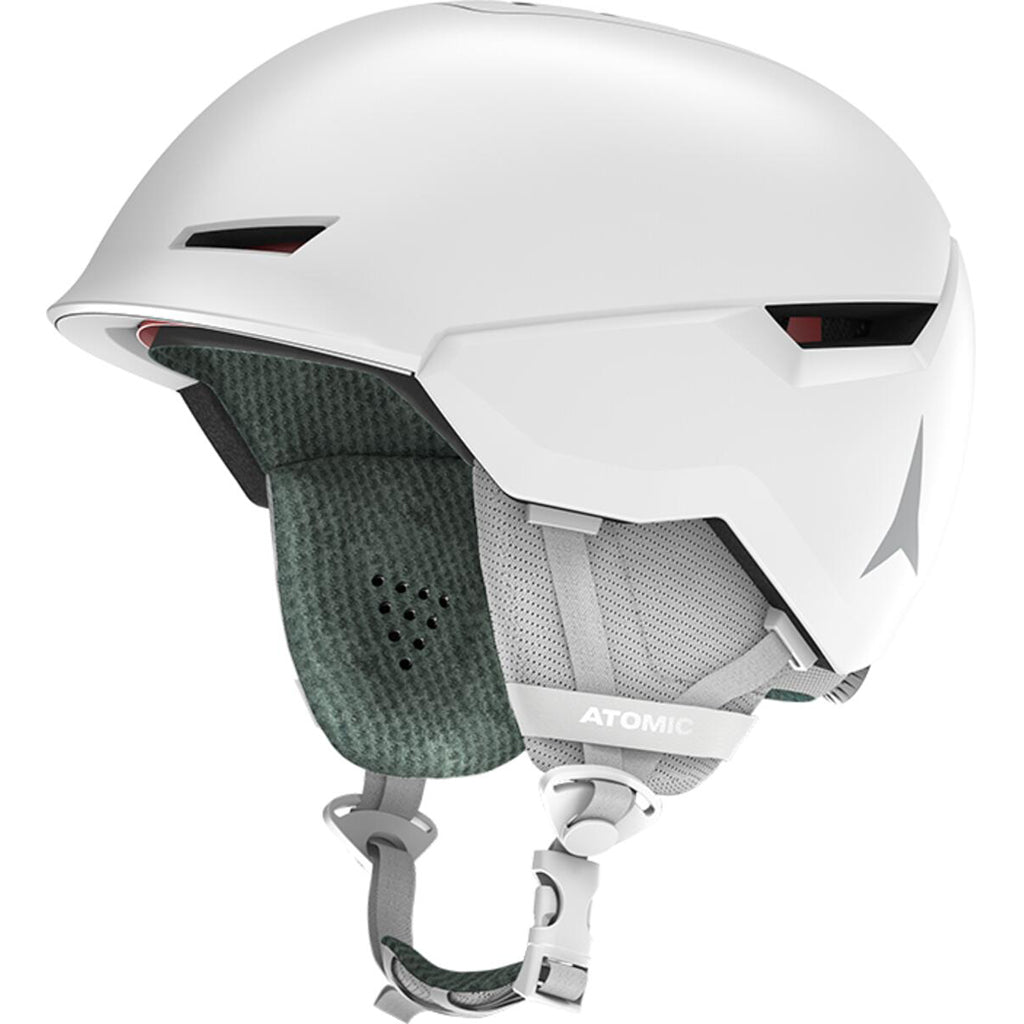 ReventLite+-White helmet with green interior and visible branding on a white background