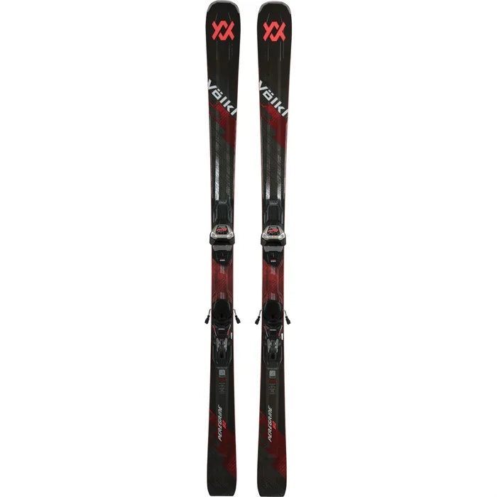 Peregrine 80 Lowride + LR 11 TCX -Pair of black and red skis with bindings on a white background