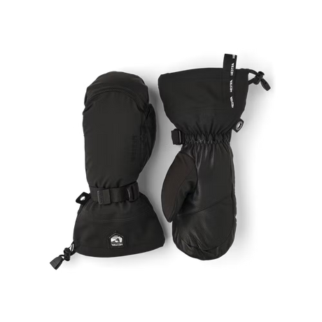 M Army Leather Extreme Mitt-Pair of black mittens with brand logo on a white background