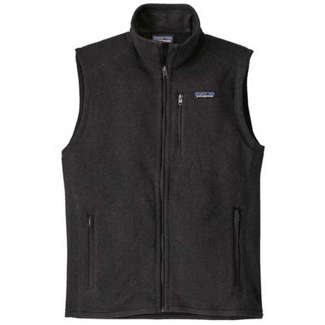 BetterSweaterVest-A black Patagonia Better Sweater Vest with a full zipper and a stand-up collar, featuring zippered handwarmer pockets and a secure chest pocket.