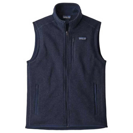 BetterSweaterVest- A navy blue Patagonia Better Sweater Vest with a full zipper and a stand-up collar, featuring zippered handwarmer pockets and a secure chest pocket.