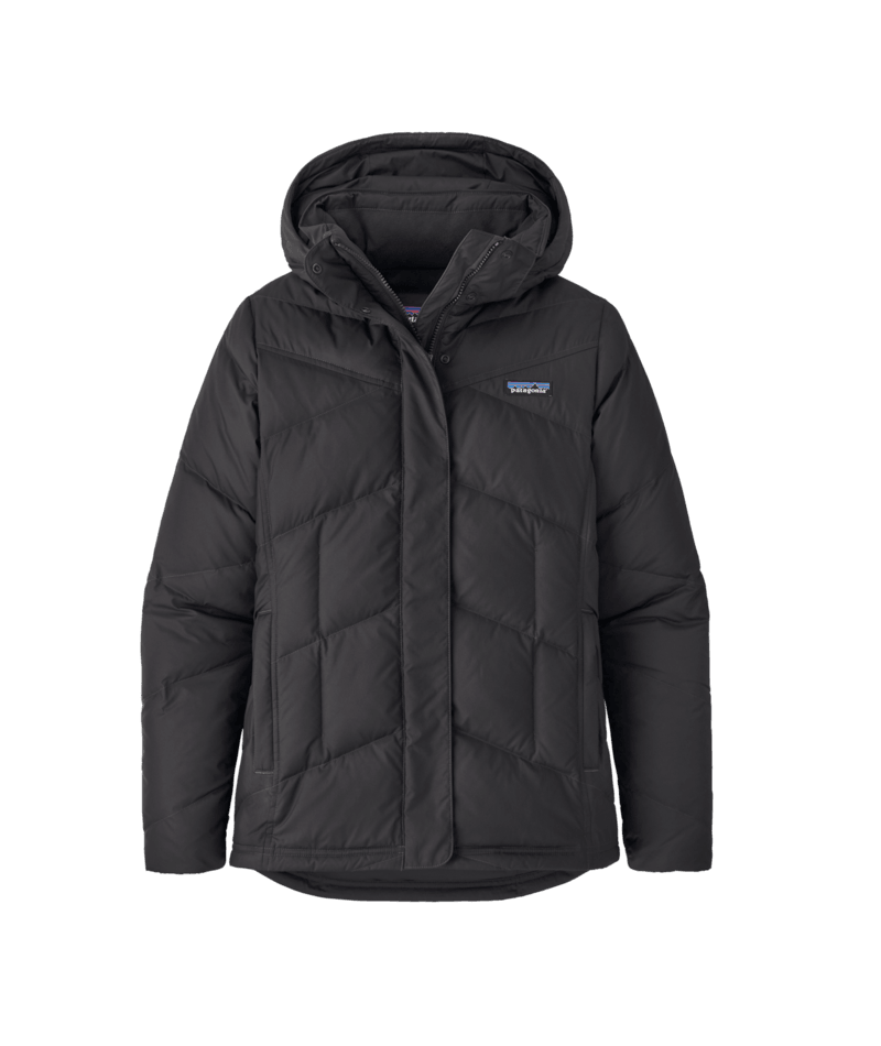 Down With It-A black Patagonia Down With It Jacket for women, featuring a hood and a zippered front.