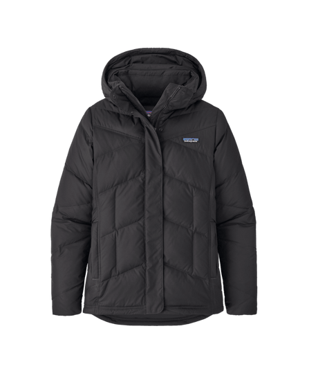 Down With It-A black Patagonia Down With It Jacket for women, featuring a hood and a zippered front.