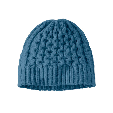 CoastalCableBeanie-A blue Patagonia Coastal Cable Beanie with a classic cable-knit pattern and ribbed cuff.