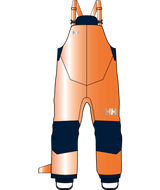 Rider 2 Ins Bib-Orange and navy bib overalls with a brand logo on a transparent background