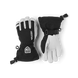 Army Leather Heli Ski Glove-Black and white gloves with Hestra logo on a transparent background