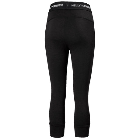 Lifa Merino MW 3/4 Pant-Black capri pants with Helly Hansen logo on a white background