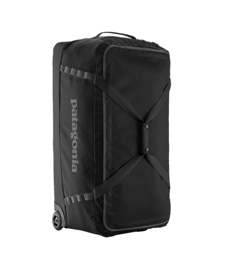 Black Hole Wheeled Duffel 100L-A black Patagonia Black Hole Wheeled Duffel 100L bag with the brand's logo on the side.
