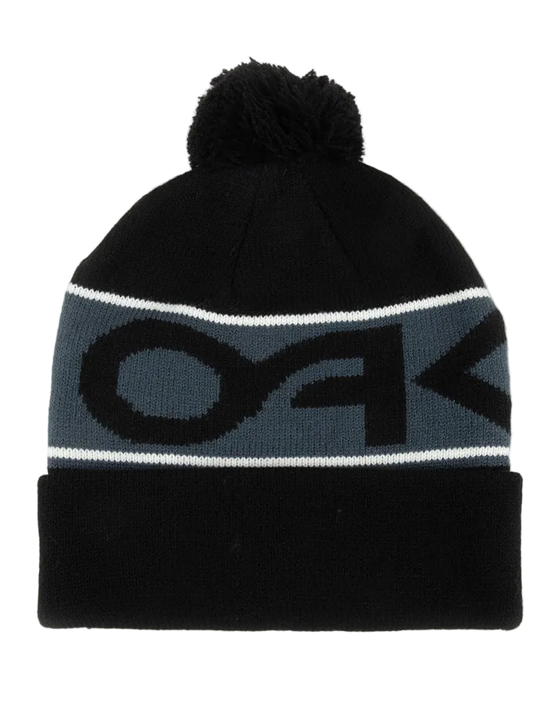 Factory Cuff Beanie-Black beanie with gray stripe and brand logo on a white background