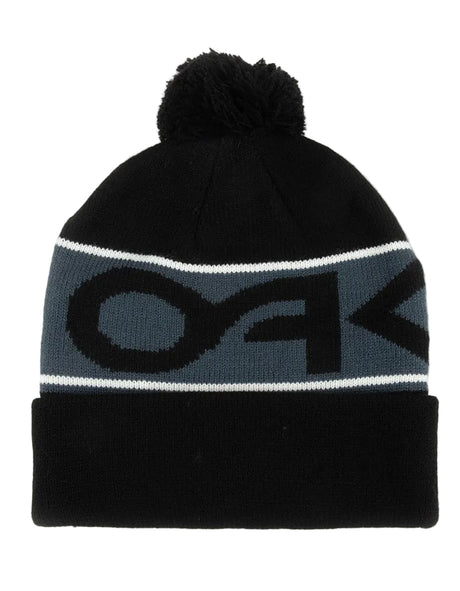 Factory Cuff Beanie-Black beanie with gray stripe and brand logo on a white background
