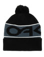 Factory Cuff Beanie-Black beanie with gray stripe and brand logo on a white background