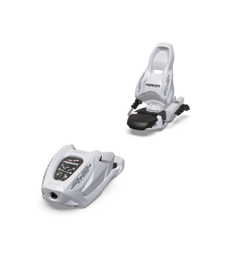 7.0 -Pair of white ski bindings on a white background
