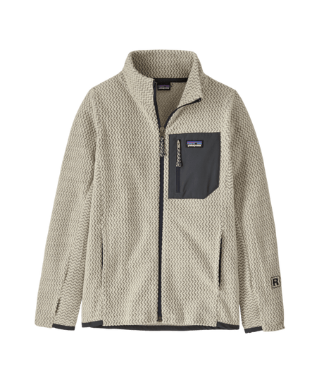 R1 Air jacket-A kids' full-zip Patagonia R1 Air jacket in black and beige color, made from recycled fleece fabric.