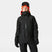 Powderqueen 3.0 Jacket-A woman wearing a black Helly Hansen Powderqueen 3.0 ski and snowboard jacket with a hood, along with black pants, gloves, and a red beanie.