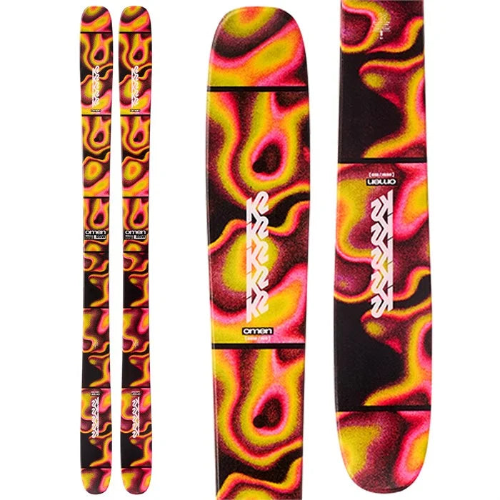 Omen85-Colorful ski with flame pattern on a white background