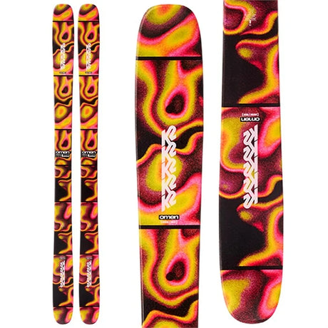 Omen85-Colorful ski with flame pattern on a white background