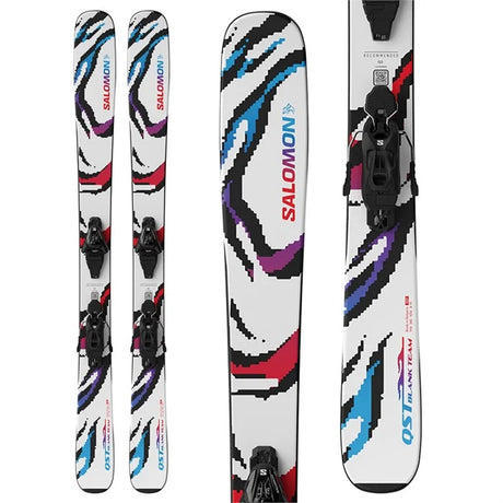 Jr. QST Blank Team- Salomon skis with a colorful design on a white background