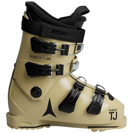 Remedy TJ 65-Beige ski boot with black straps and Atomic branding on a white background
