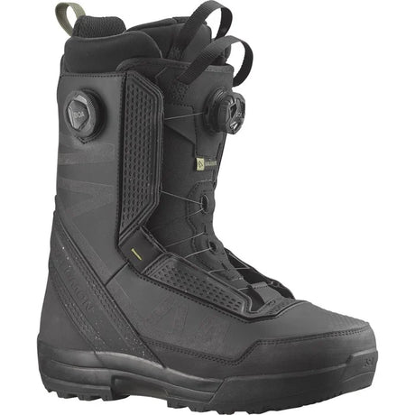 MalamuteDualBOA-Black snowboard boot with visible brand logo on a white background