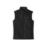 Nano Puff Vest-Black quilted vest with Patagonia logo on a white background