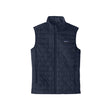 Nano Puff Vest-Navy blue quilted vest with a brand logo on a white background