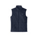 Nano Puff Vest-Navy blue quilted vest with a brand logo on a white background