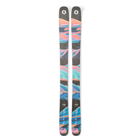 Rustler Team-Pair of skis with a colorful pattern on a white background
