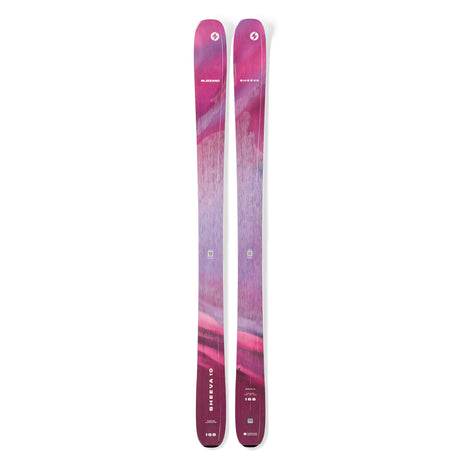 WSheeva10-Pair of pink and purple skis on a white background