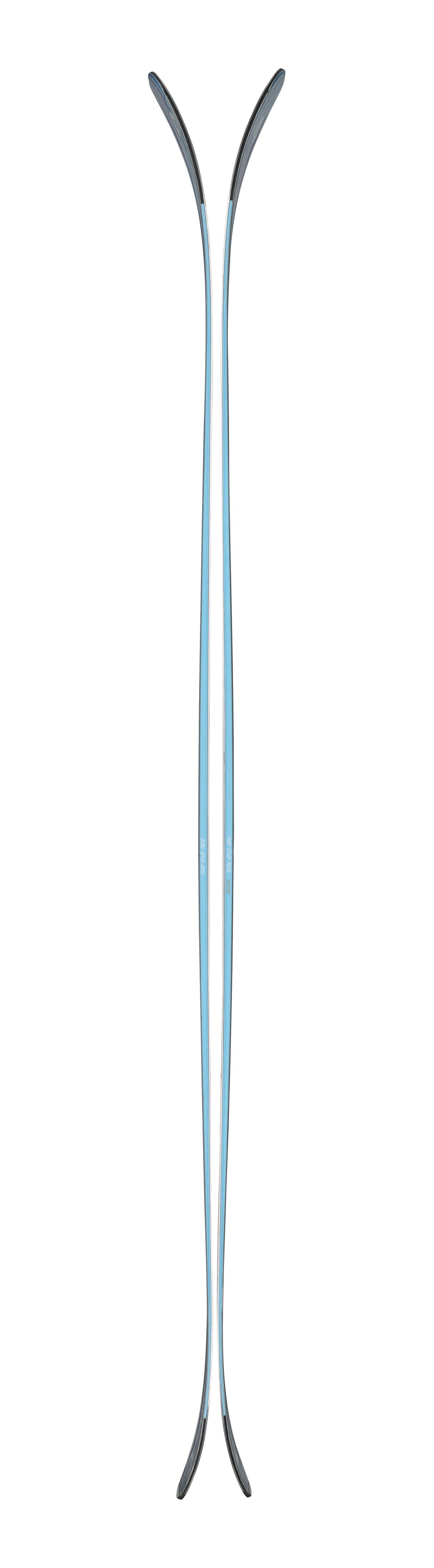 Sheeva 9-Two blue skis with a colorful pattern on a white background
