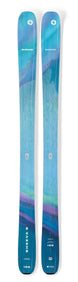 Sheeva 9-Two blue skis with a colorful pattern on a white background
