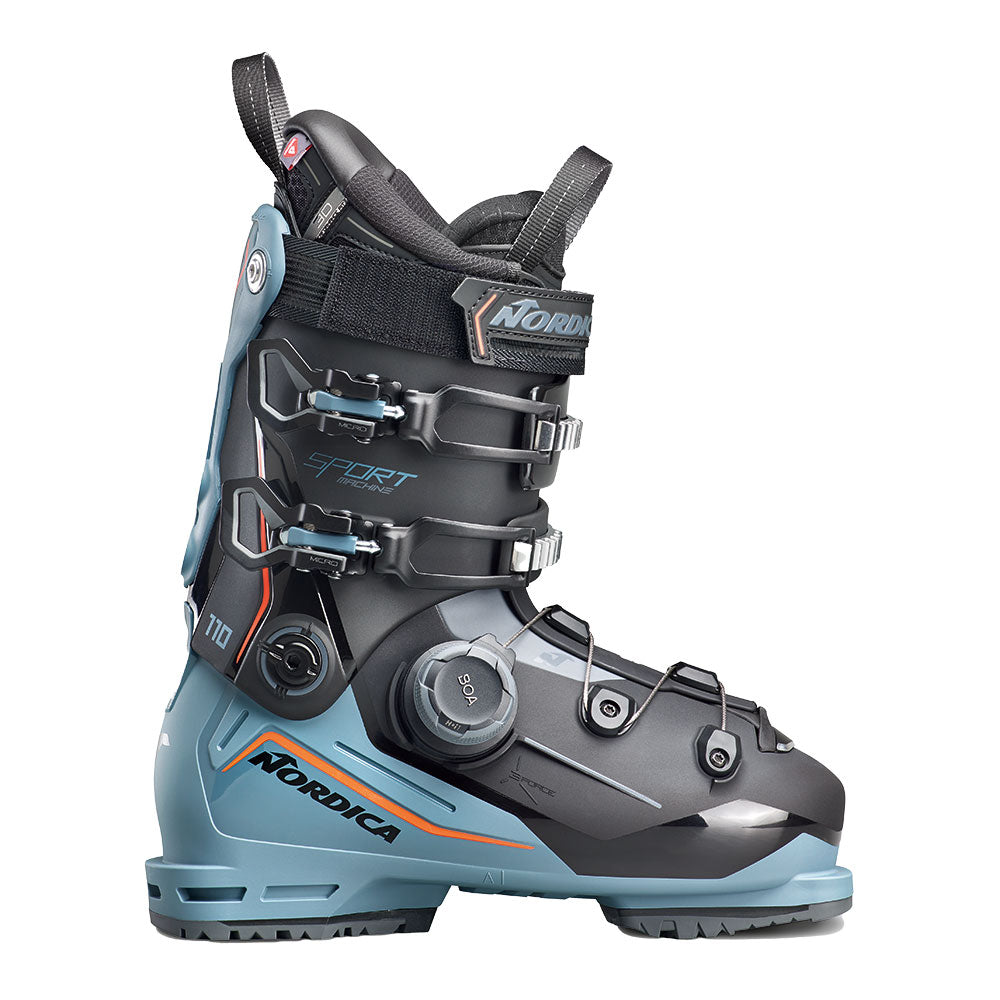 Sportmachine3110BOA-Gray and blue ski boot with Nordica branding on a white background