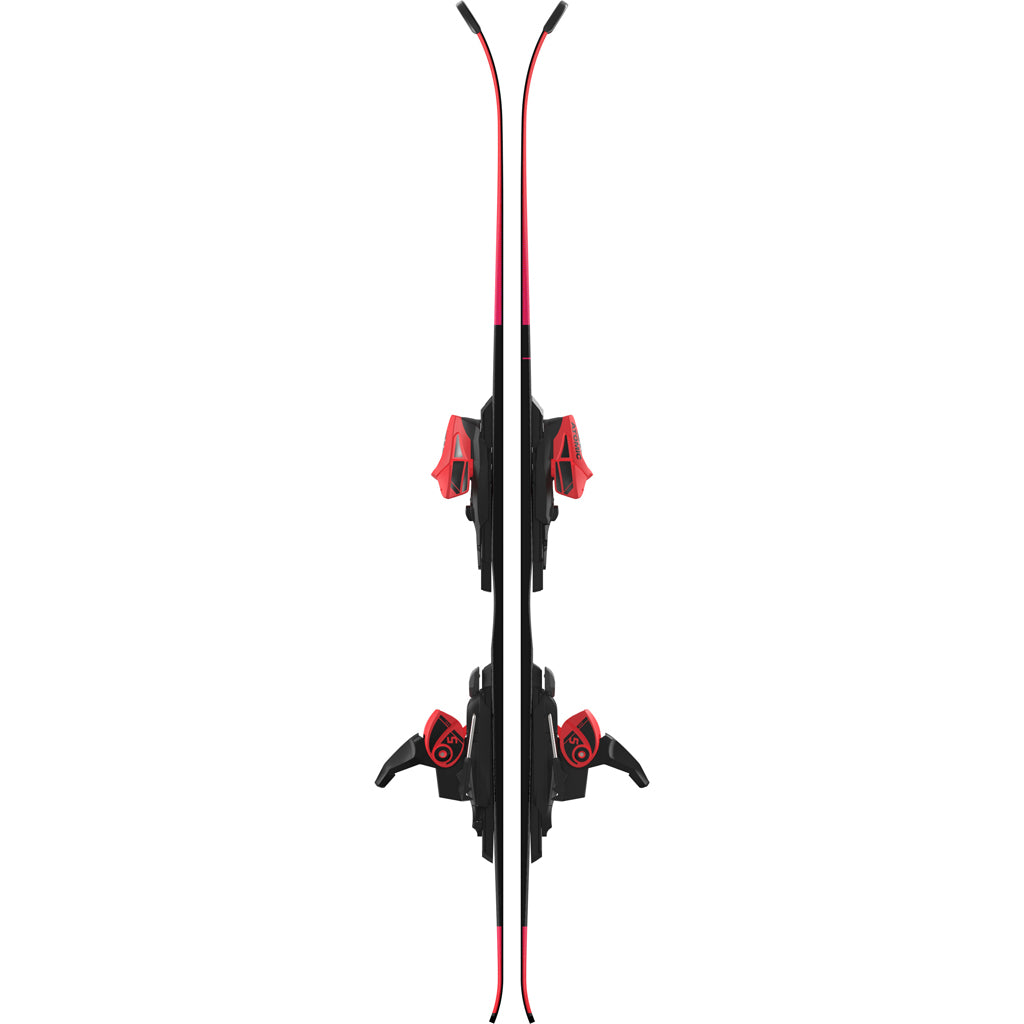Redster J2- A pair of red Atomic Redster J2 kids skis with black bindings, designed for smooth progression and confident control on groomed terrain.